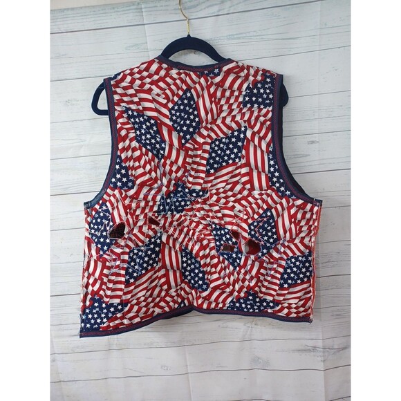 Vtg Handmade Americana Vest Open Front Uncle Sam USA Flag Insulated M/L Cut Up - Picture 8 of 10